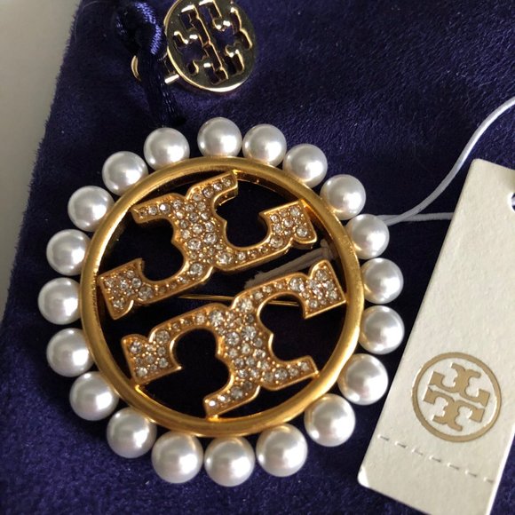 Tory Burch Gold Miller Pavé Pearl Brooch - Picture 13 of 16